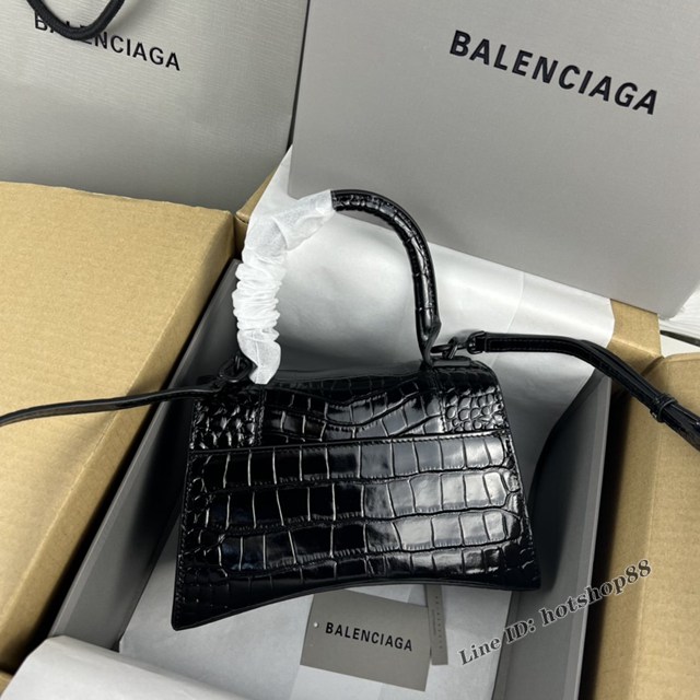 Balenciaga專櫃爆款鱷魚紋黑色黑扣中號Hourglass沙漏包 巴黎世家頂級原單手提肩背包 fyj1215